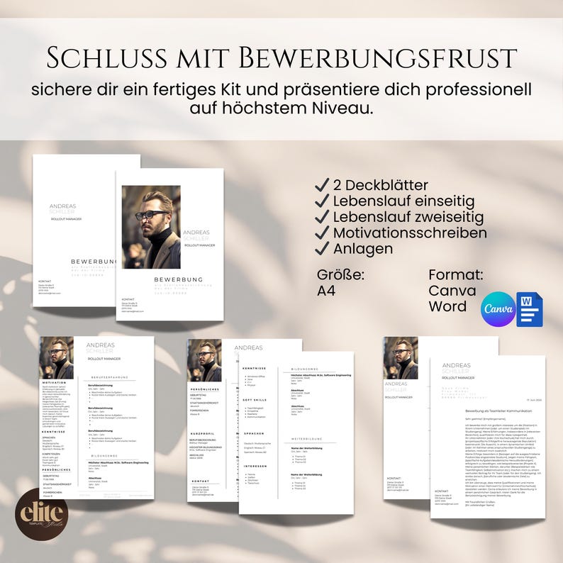 Application Template German Word Canva Tabular CV Modern Cover Letter ...