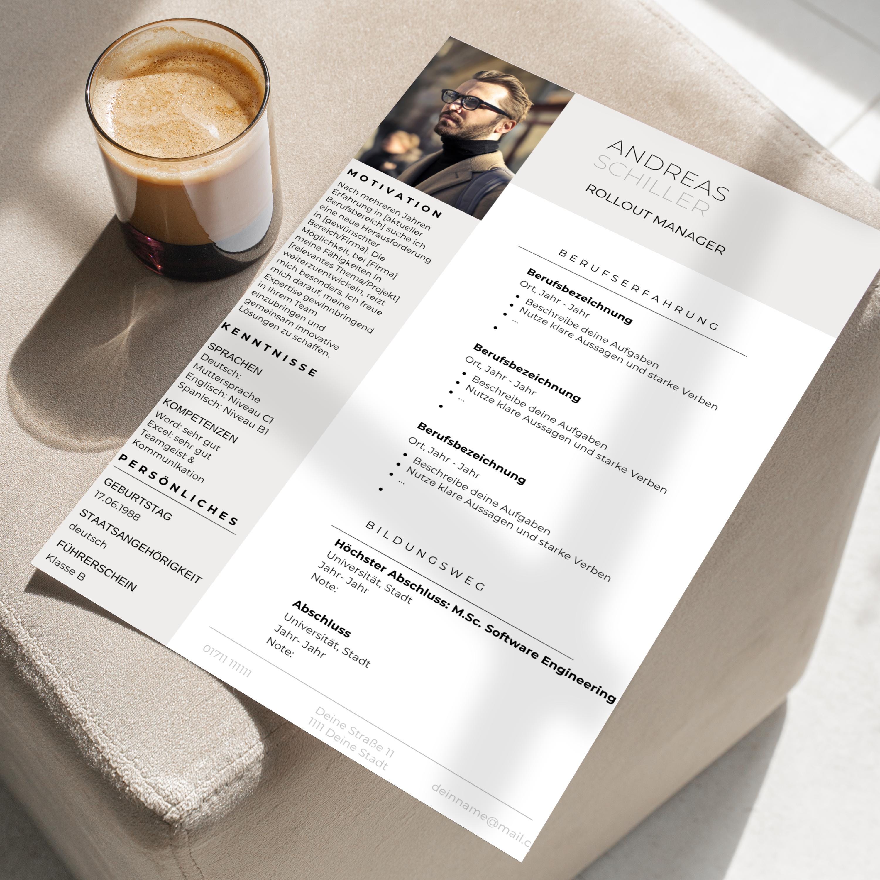 Application Template German Word Canva Tabular CV Modern Cover Letter ...