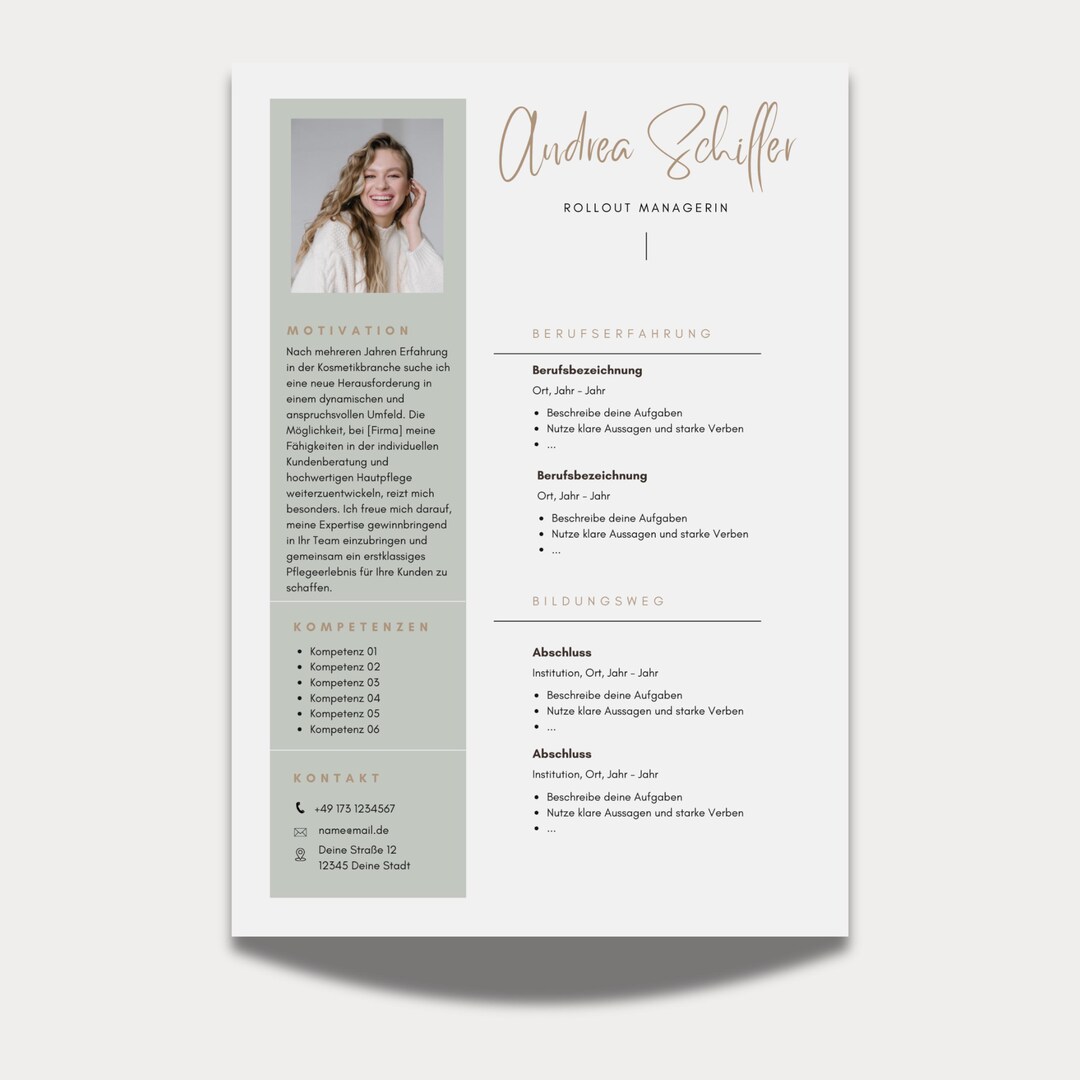 Application Template German CV Photo Tabular Creative Cover Letter ...