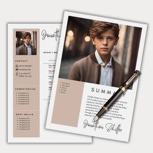 Plantilla de currículum de actor infantil foto boho Canva modelo infantil solicitud de actor actriz beige currículum plantilla de foto de cabeza carta de presentación profesional