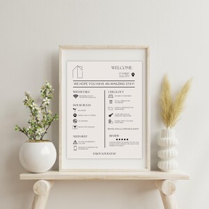 Panneau de bienvenue Airbnb Hôtes Location de vacances Imprimable Guest Arrival Poster réservation VRBO Real Estate Template téléchargement direct Règles de la maison Wifi