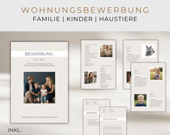 Modern apartment application for families, Canva template, beige, short profile, cover letter, professional application template, German, template for couples