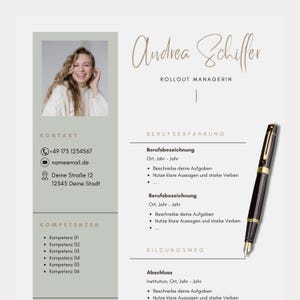 Plantilla de solicitud CV alemán foto tabular carta de presentación creativa portada moderna Profesionales Plantilla de Word Diseño de estudiante Canva
