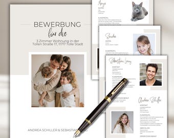 Domanda di affitto di un appartamento moderno per famiglie, modello Canva, beige, profilo breve, lettera di presentazione, modello di domanda professionale, tedesco, modello per coppie