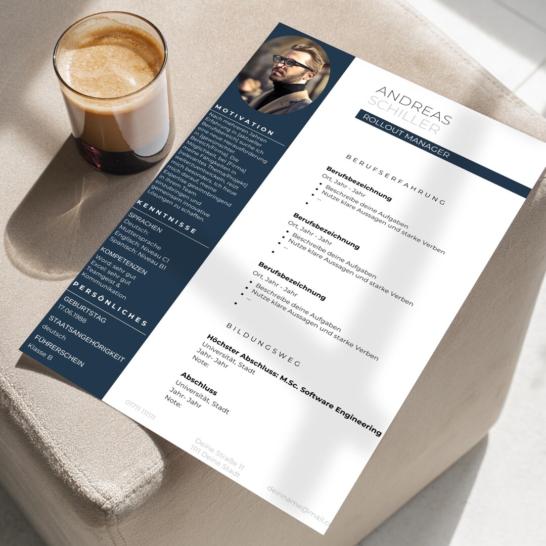 Application Template German Word Canva Tabular CV Modern Cover Letter ...