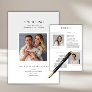 Plantilla de Canva para solicitud de apartamento moderno, pareja, carta de presentación de perfil corto individual, plantilla de solicitud profesional, compra de vivienda, perfil de mascota alemán