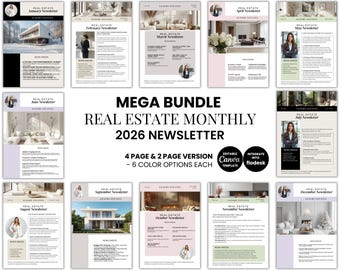 2026 Real Estate Newsletter Template Bundle Full Year Marketing Materials Real Estate Mailer Bundle Monthly Agent Email Newsletter Templates