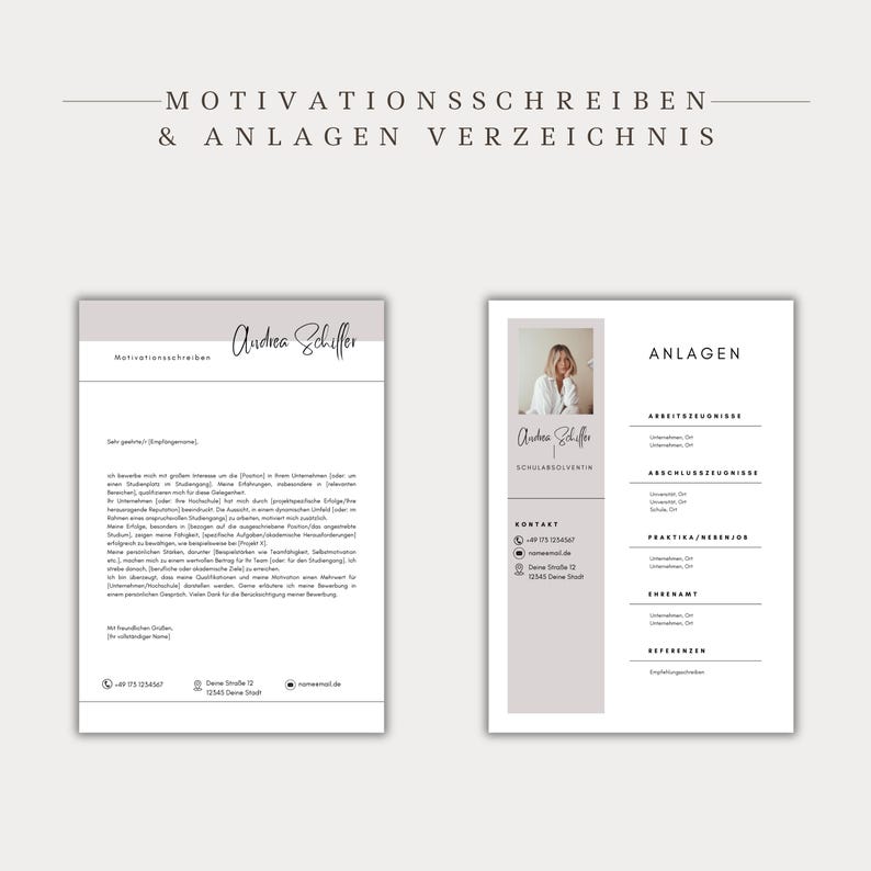 Ansökningsmall för tyskt CV, tabellformat, kreativt personligt brev, modernt försättsblad, yrkesverksamma, student, exempeldesign, Canva bild 7