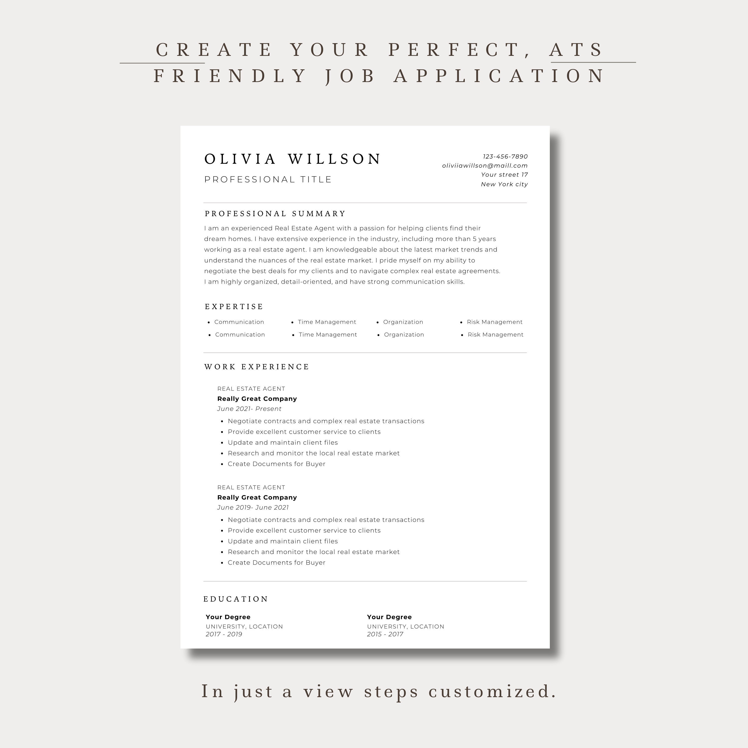 Clean Resume Template Canva ATS Friendly Modern CV Professional Job ...