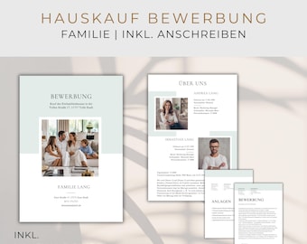 Modern home purchase application for families (Canva template), short profile, cover letter, real estate purchase application template (editable template, direct download)