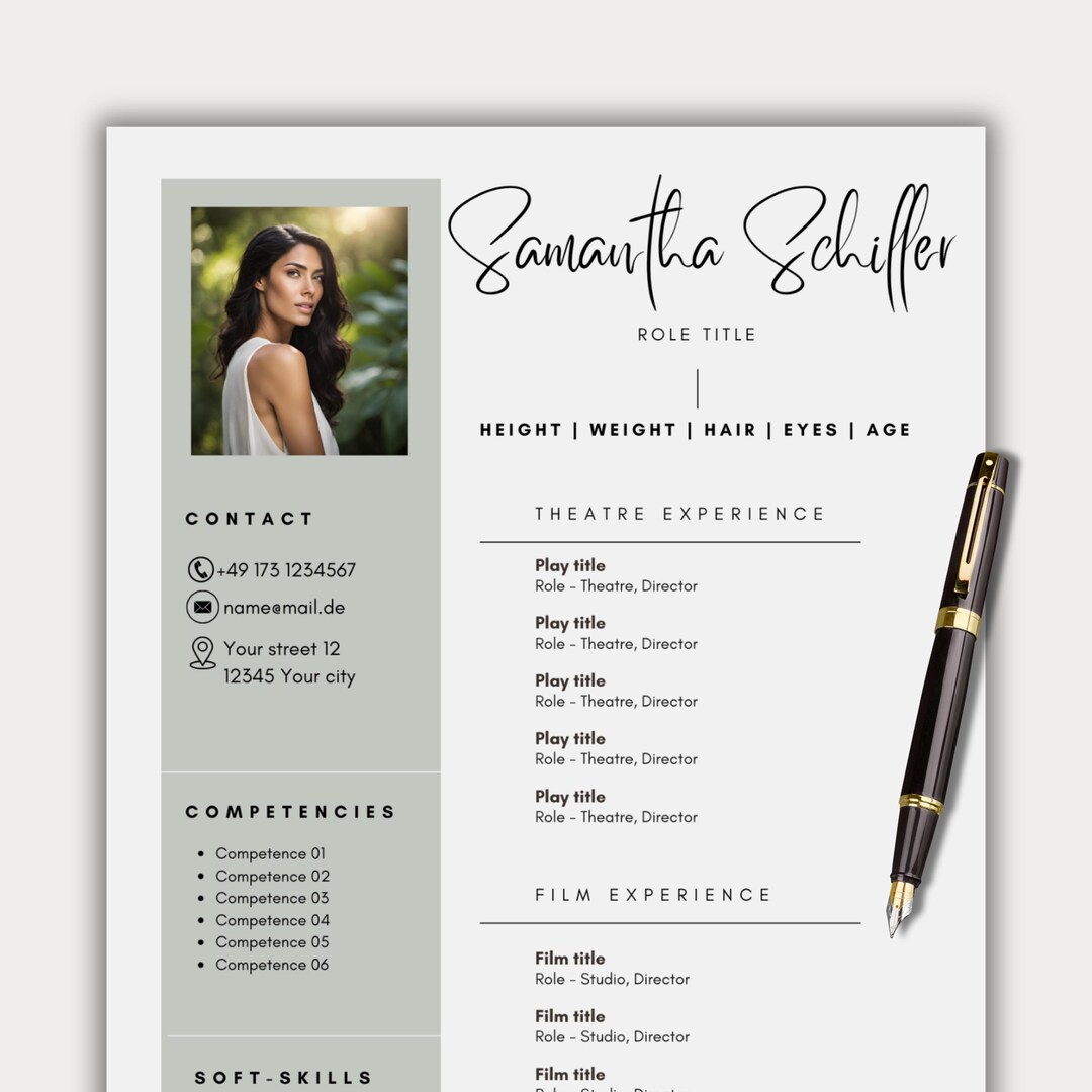 Female Actor Resume Template Boho Photo Canva Adult Model Actor ...