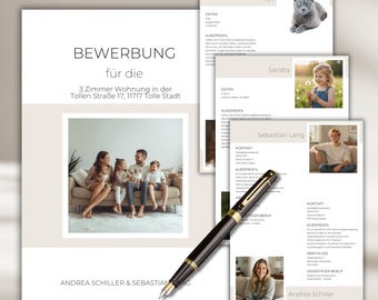 Modern apartment application for families, Canva template, beige, short profile, cover letter, professional application template, German, template for couples
