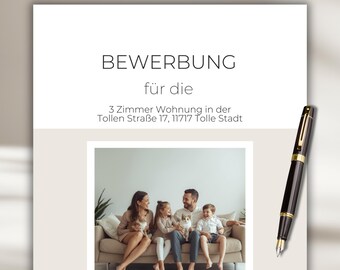 Modern apartment application for families, Canva template, beige, short profile, cover letter, professional application template, German, template for couples