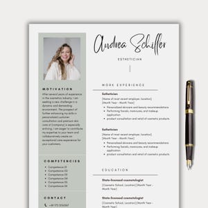 Plantilla de currículum de esteticista con carta de presentación editable en Canva (PDF, una página, dos páginas), kit de CV profesional para artistas de belleza, cuidado de la piel y uñas (hazlo tú mismo).