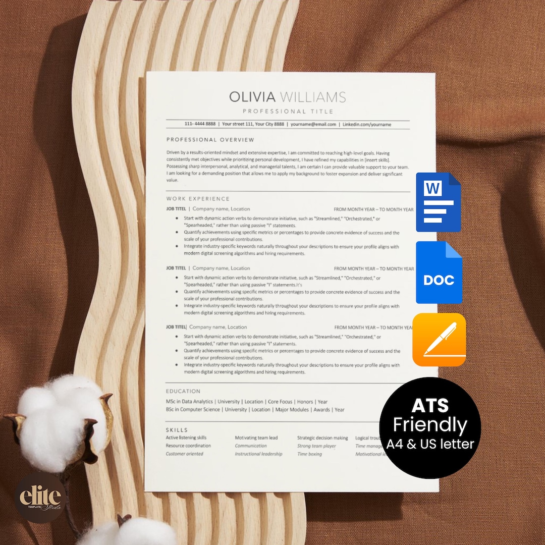 ATS Friendly Resume Template Word Cover Letter Google Docs Instant ...