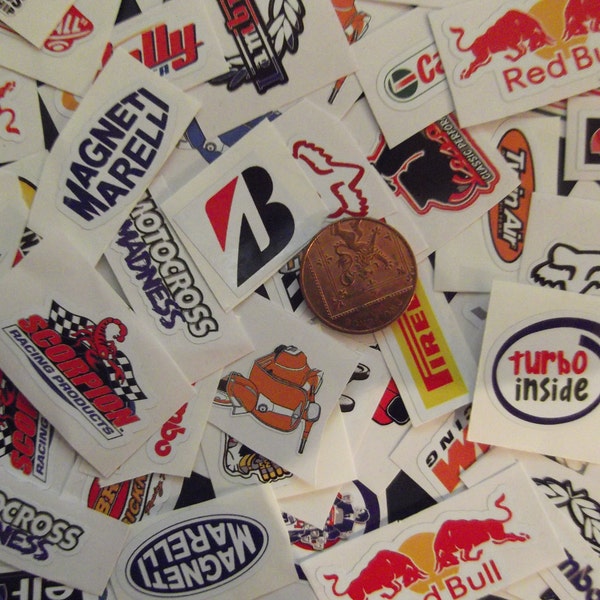 200 Stickers decals .small waterproof non fading racing sponsor logos ideal fro rc cars, stickerbomb, toys, laptops bikes, helmets