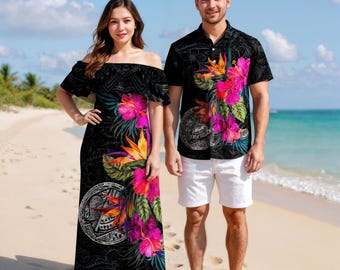 American Samoa Polynesian Hibiscus – Matching Hawaiian Shirts and Dresses