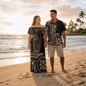 matching dress and shirt Couple Matching Short-Sleeve Shirt / Pants / 3/4-Sleeve Midi A-Line Dress