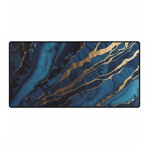 Blue and Gold Marble Desk Mat Gaming Mouse Pad Large Mousepad With ...