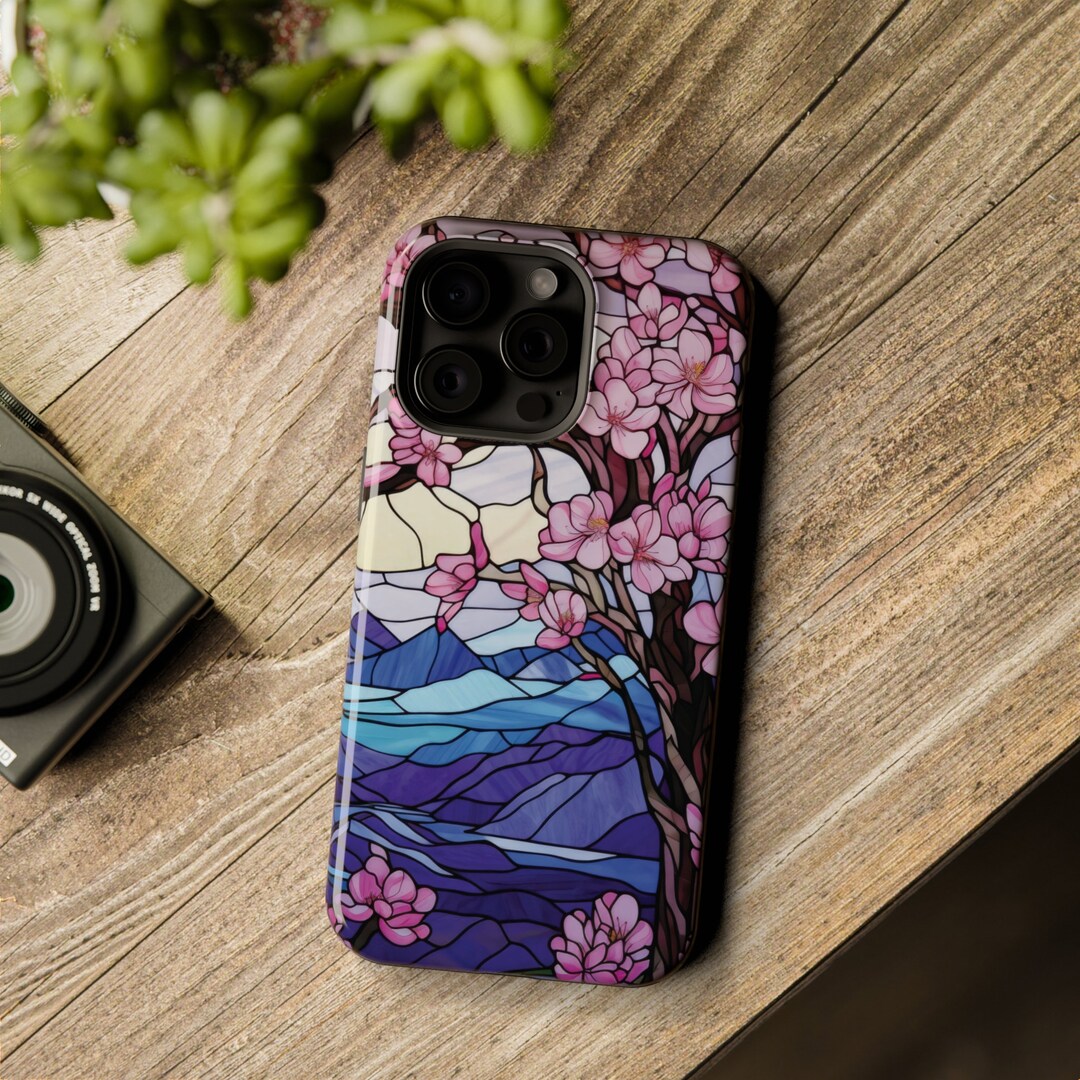 Pink Cherry Blossom Stained Glass Illusion Phone Case, Cherry Blossom Flowers Phone Case ...