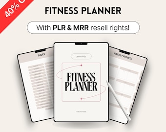 MRR PLR Fitness Planner, Aesthetic Editable Digital Canva Template, Master Resell Rights, Digital Products to Resell, PLR Workout Journal
