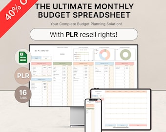 PLR Monthly Budget Spreadsheet, PLR Digital Product, PLR Templates, Google Sheets, Private Label Rights, Resell, Excel Annual Budget Planner
