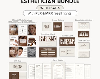 Brandingpakket voor schoonheidsspecialisten inclusief Master Resell Rights (MRR), PLR, sjabloon voor sociale media van huidverzorgings- en spa-bedrijven, en zakelijke Instagram-sjablonen van Canva.