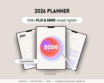 2026 MRR Digital Planner, PLR Products, Ipad Dated Weekly Canva Notebook, Journal, Master Resell Rights, Done for You, DFY, Monthly Calendar