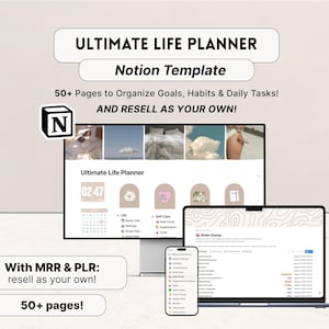 MRR The Ultimate Notion Planner Template, Master Resell Rights, Prodotti digitali PLR, Notion Life Planner, Aesthetic Notion Planner, DFY