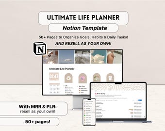 MRR The Ultimate Notion Planner Template, Master Resell Rights, PLR Digital Products, Notion Life Planner, Aesthetic Notion Planner, DFY