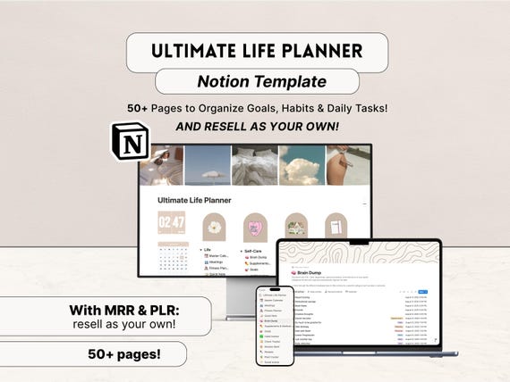 MRR The Ultimate Notion Planner Template, Master Resell Rights, PLR Digital Products, Notion Life Planner, Aesthetic Notion Planner, DFY