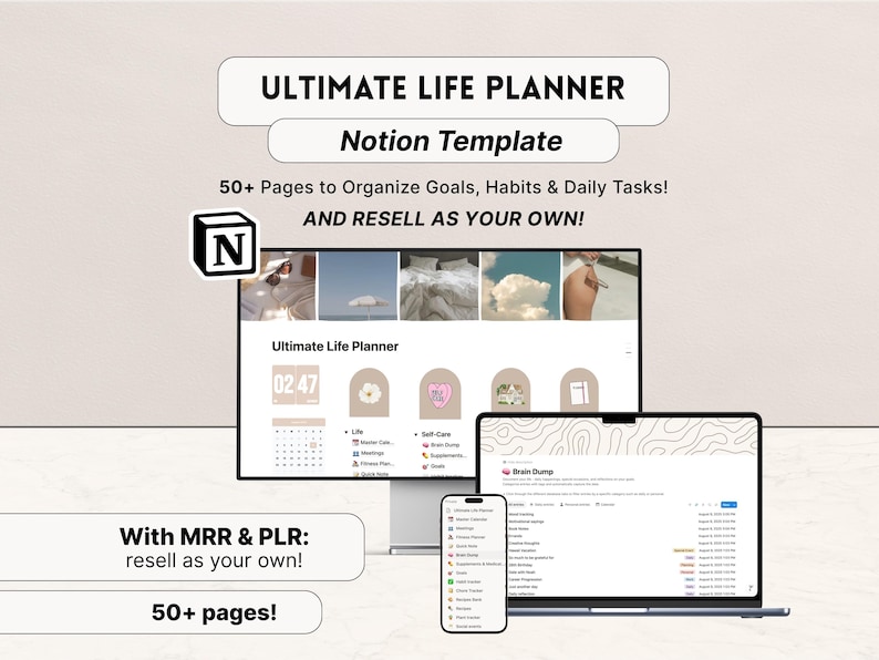 MRR The Ultimate Notion Planner Template, Master Resell Rights, PLR Digital Products, Notion Life Planner, Aesthetic Notion Planner, DFY image 1