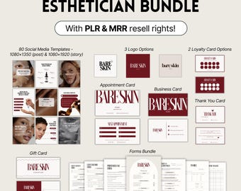 Esthetician Branding Kit Bundle w/ Master Resell Rights, MRR, PLR, Skincare Medspa Social Media Template, Business Instagram Templates Canva