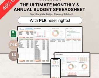 PLR Budget Spreadsheet, PLR Digital Products, PLR Templates, Google Sheets, Private Label Rights, Resell Rights, Excel Annual Budget Planner