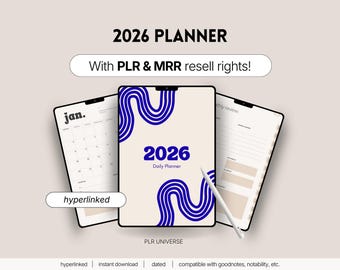 2026 MRR Digital Planner, PLR Products, Ipad Dated Weekly Canva Notebook, Journal, Master Resell Rights, Done for You, DFY, Monthly Calendar