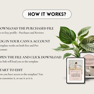 May include: A digital illustration of a tablet screen showing a Canva template for a content creator. The template has a pink background with the text "Becoming a Content Creator" and a photo of a woman sitting on a sofa. The text "What is Master Sell Rights?" is visible on a second tablet screen.