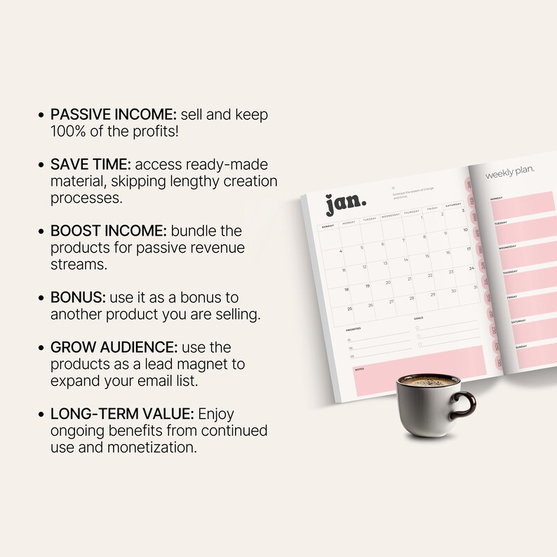 MRR PLR 2026 Planner, Aesthetic Editable Digital Canva Planner Template, Master Resell Rights, Mrr Digital Products to Resell, PLR Journal image 4