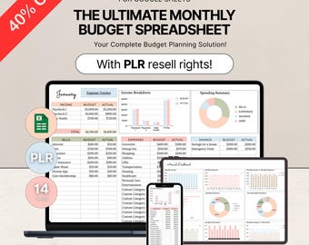 PLR Budget Spreadsheet, PLR Digital Product, PLR Templates, Google Sheets, Private Label Rights, Resell Rights, Excel Monthly Budget Planner
