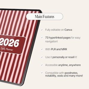 MRR PLR 2026 Planner, Aesthetic Editable Digital Canva Planner Template, Master Resell Rights, Mrr Digital Products to Resell, PLR Journal image 5