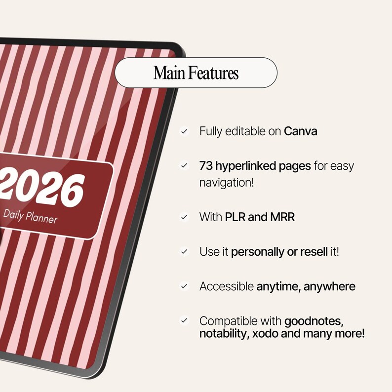 MRR PLR 2026 Planner, Aesthetic Editable Digital Canva Planner Template, Master Resell Rights, Mrr Digital Products to Resell, PLR Journal image 5