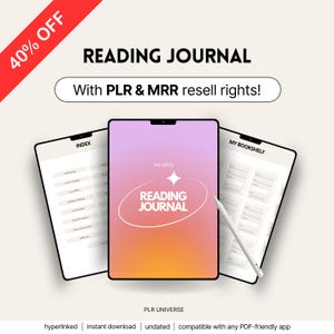 MRR & PLR Reading Journal, Aesthetic Editable Digital Canva Template, Master Resell Rights, Digital Products to Resell, Planner, Notebook
