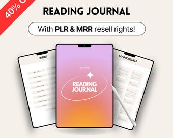 MRR & PLR Reading Journal, Aesthetic Editable Digital Canva Template, Master Resell Rights, Digital Products to Resell, Planner, Notebook