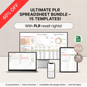 PLR-spreadsheetbundel, PLR-bundel digitale producten, PLR-sjablonen, Google Spreadsheets, huismerkrechten, doorverkooprechten, Excel-budgetplanner