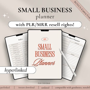 Pode incluir: Um planejador digital para pequenas empresas com um esquema de cores rosa e branco. O planejador inclui seções para planejamento diário, semanal e mensal, bem como um planejador de novos produtos. O planejador é hiperligado e compatível com Goodnotes e Notability.