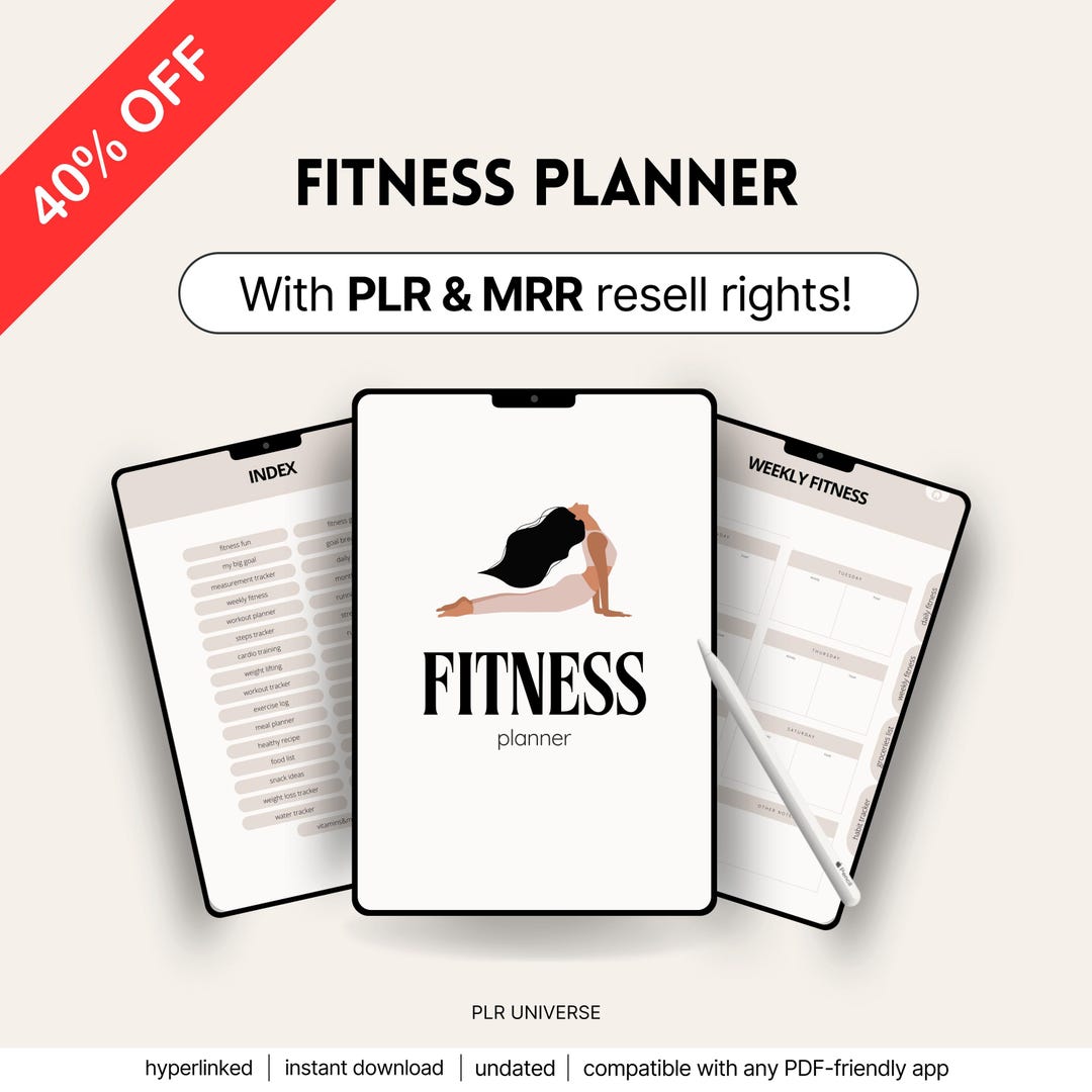 MRR PLR Fitness Planner, Aesthetic Editable Digital Canva Template ...