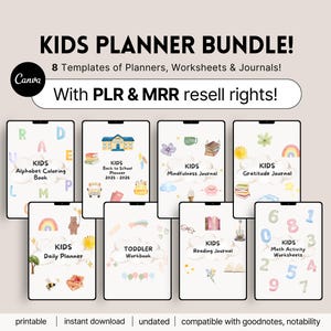 Digital Products Kids Planner Bundle, PLR MRR Master Resell Rights, Kids Education Teachers Parents Worksheets For Kids Classroom Activities