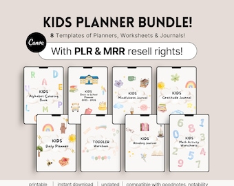 PLR MRR Digital Products Kids Planner Bundle, Master Resell Rights, Kids Education Teachers Parents Worksheets For Kids Classroom Activities