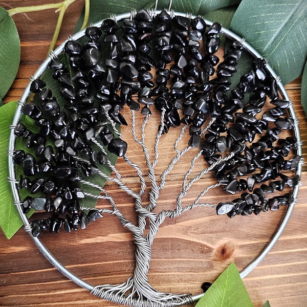 Wire Tree of Life Sculpture with Obsidian Gemstones - 5.5 Inch