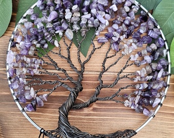 Handmade Wire Tree Sculpture with Amethyst Gemstones - 7.25 Inches - Wire Tree of Life