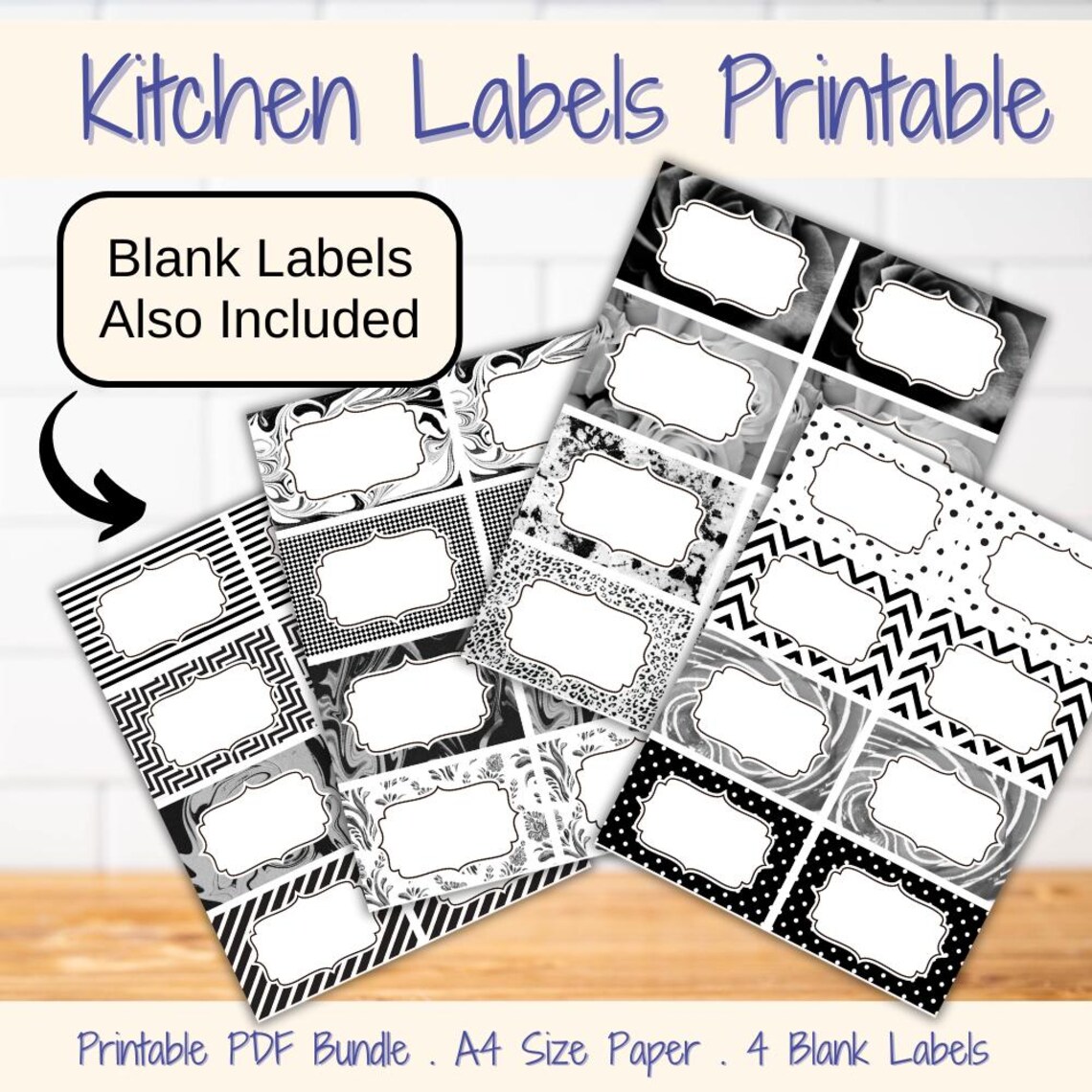 Printable Kitchen Storage Labels | Black and White Pantry Labels ...